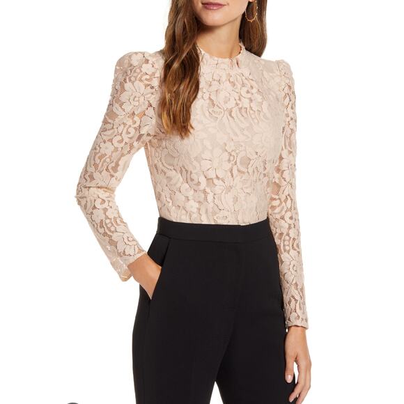 Rachel Parcell XL cream Ruffle Neck Lace long sleeve top - Picture 1 of 9